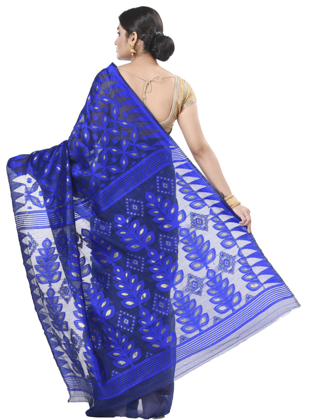 Blue Pure Cotton Minakari_Jmdni Jamdani Saree (506)